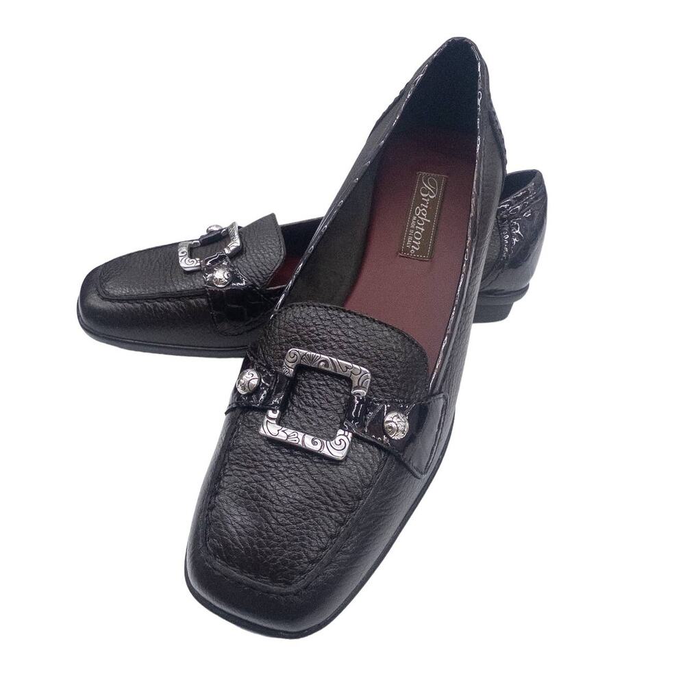 Brighton  Women's Square Toe Campus Dark Brown Silver Loafer Flats 8.5 N